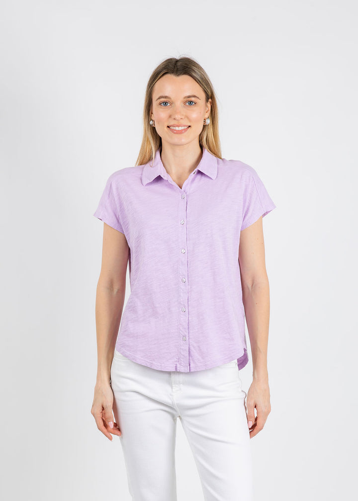 Elliott Lauren Bella Button Front Tee in Lavender available at Barbara Katz
