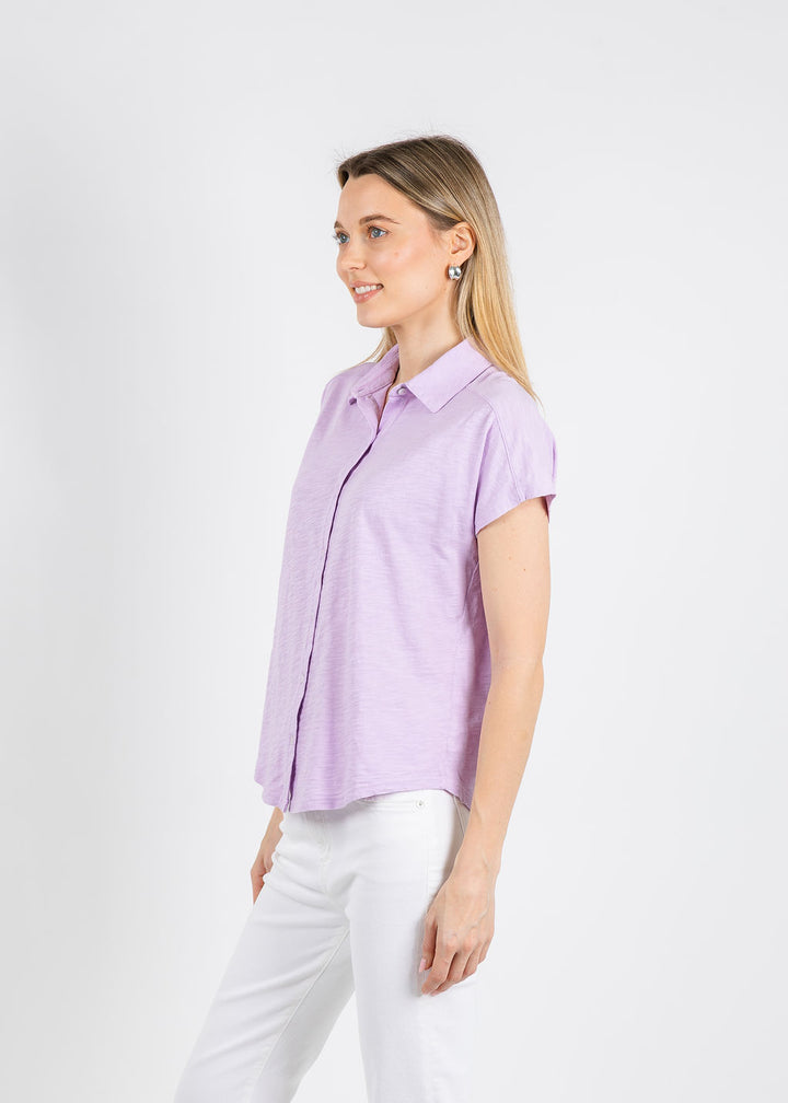 Elliott Lauren Bella Button Front Tee in Lavender available at Barbara Katz