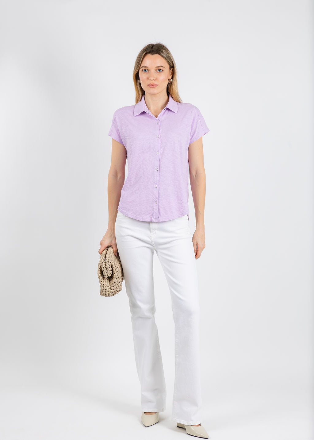 Elliott Lauren Bella Button Front Tee in Lavender available at Barbara Katz