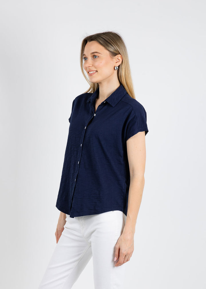 Elliott Lauren Bella Button Front Tee in Navy available at Barbara Katz