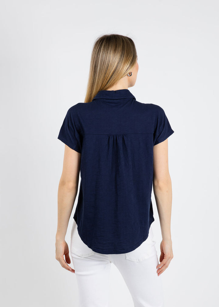 Elliott Lauren Bella Button Front Tee in Navy available at Barbara Katz