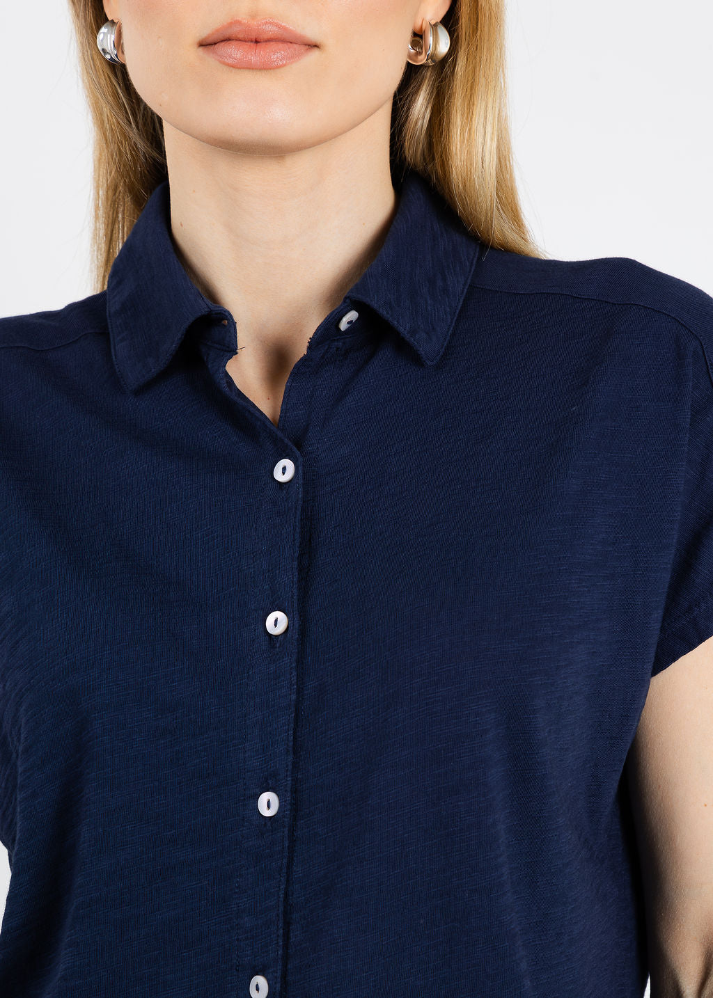 Elliott Lauren Bella Button Front Tee in Navy available at Barbara Katz