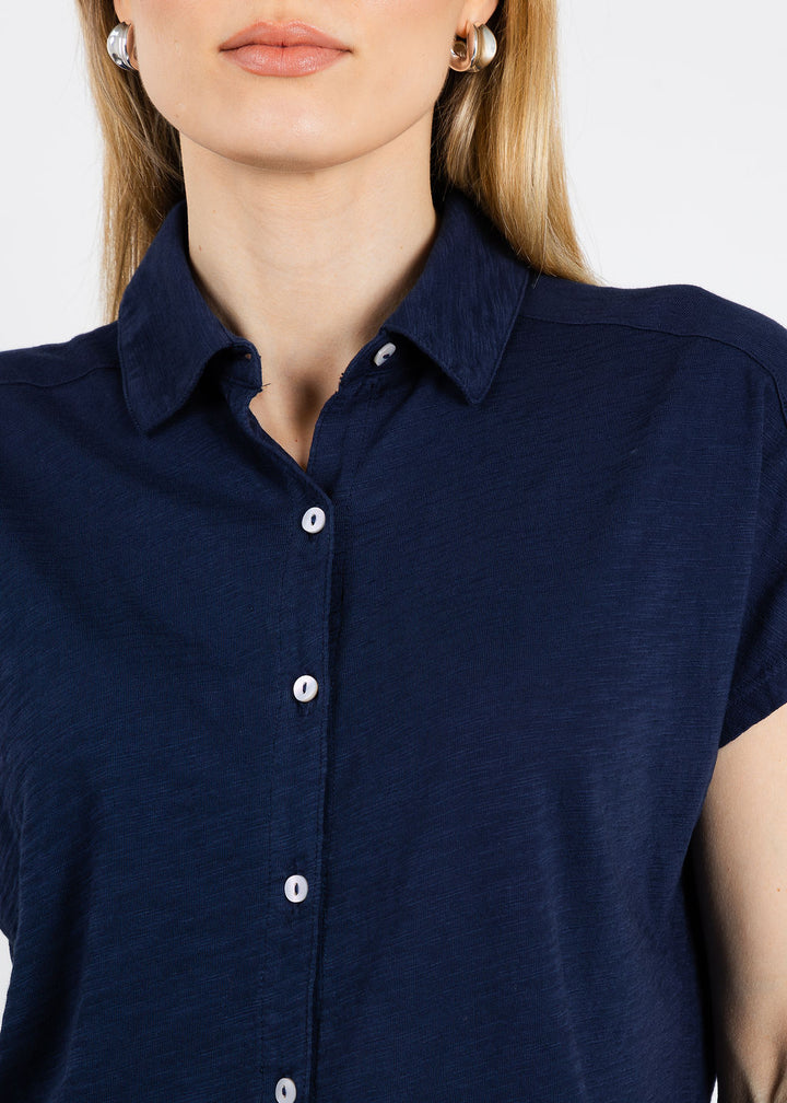 Elliott Lauren Bella Button Front Tee in Navy available at Barbara Katz