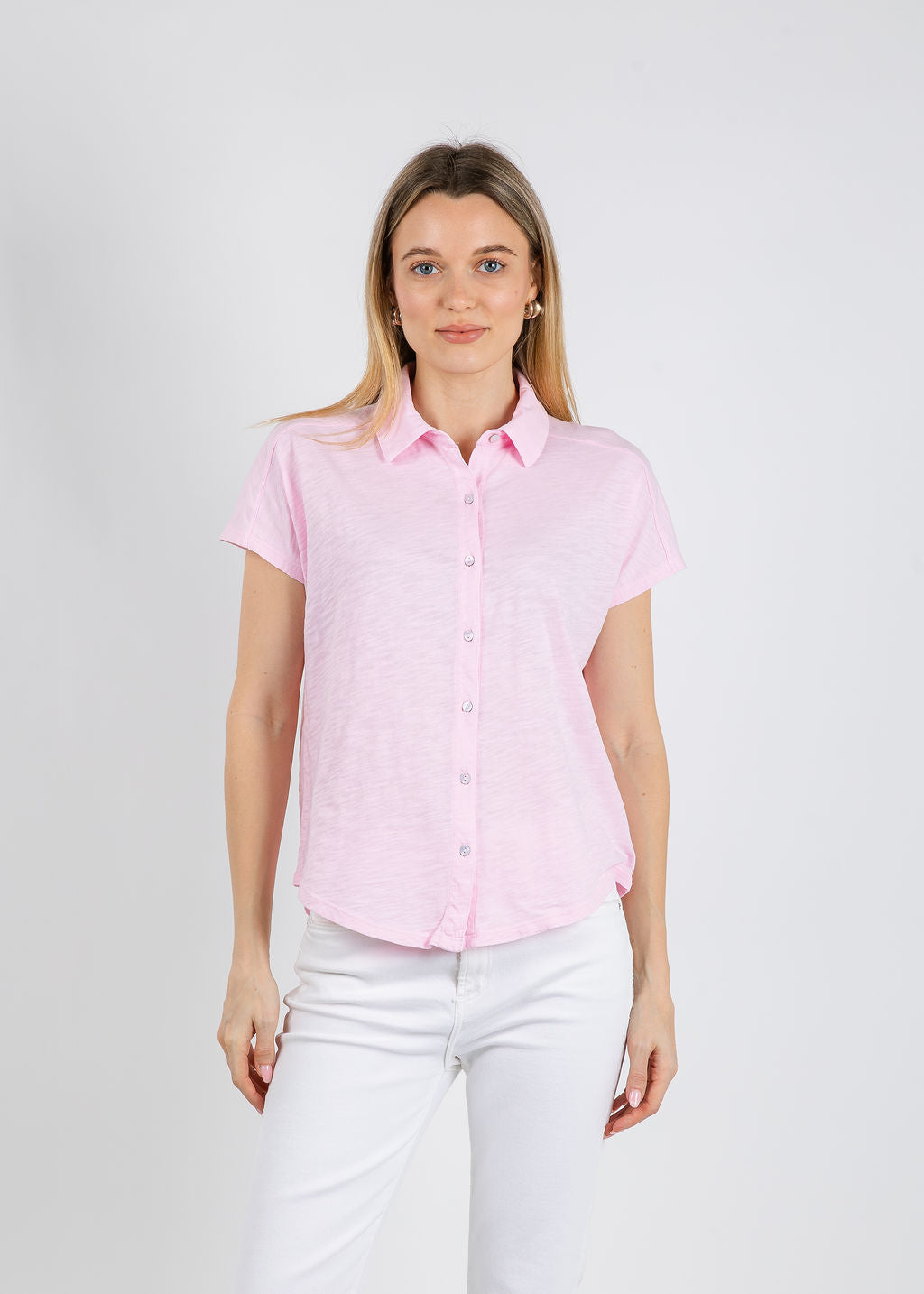 Elliott Lauren Bella Button Front Tee in Petal available at Barbara Katz