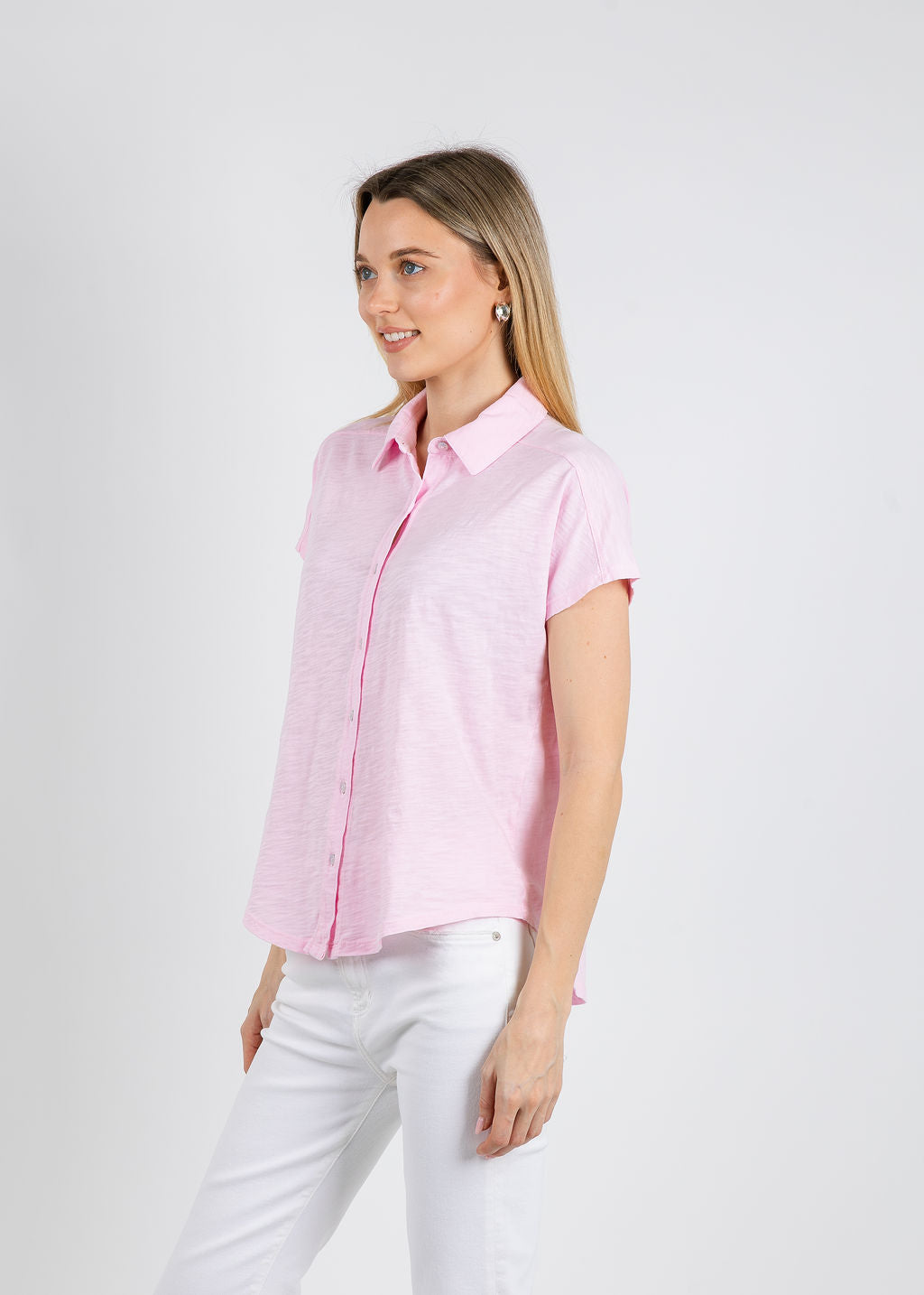 Elliott Lauren Bella Button Front Tee in Petal available at Barbara Katz