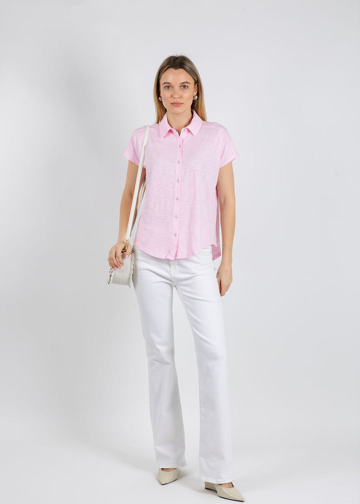 Elliott Lauren Bella Button Front Tee in Petal available at Barbara Katz