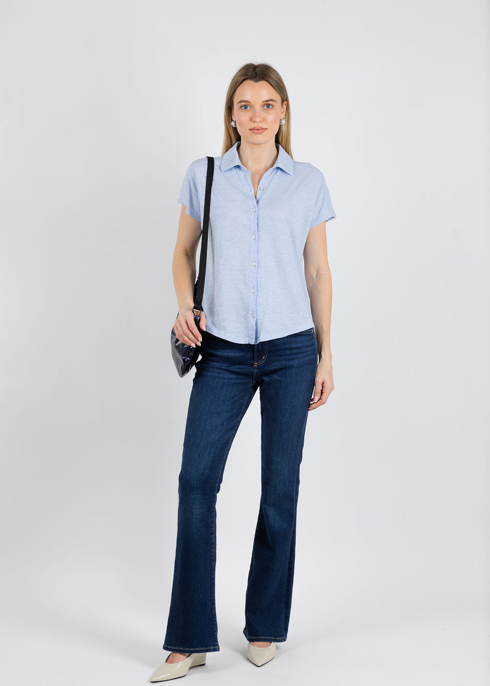 Elliott Lauren Bella Button Front Tee in Sky Blue available at Barbara Katz