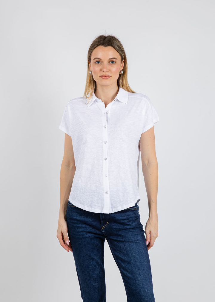 Elliott Lauren Bella Button Front Tee in White available at Barbara Katz