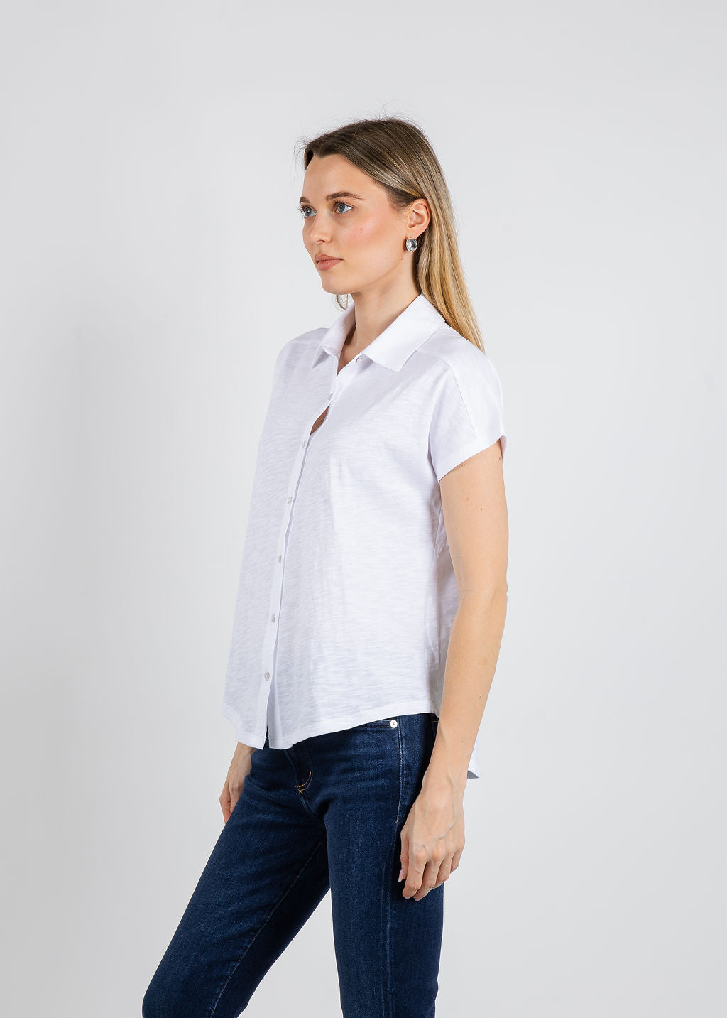 Elliott Lauren Bella Button Front Tee in White available at Barbara Katz