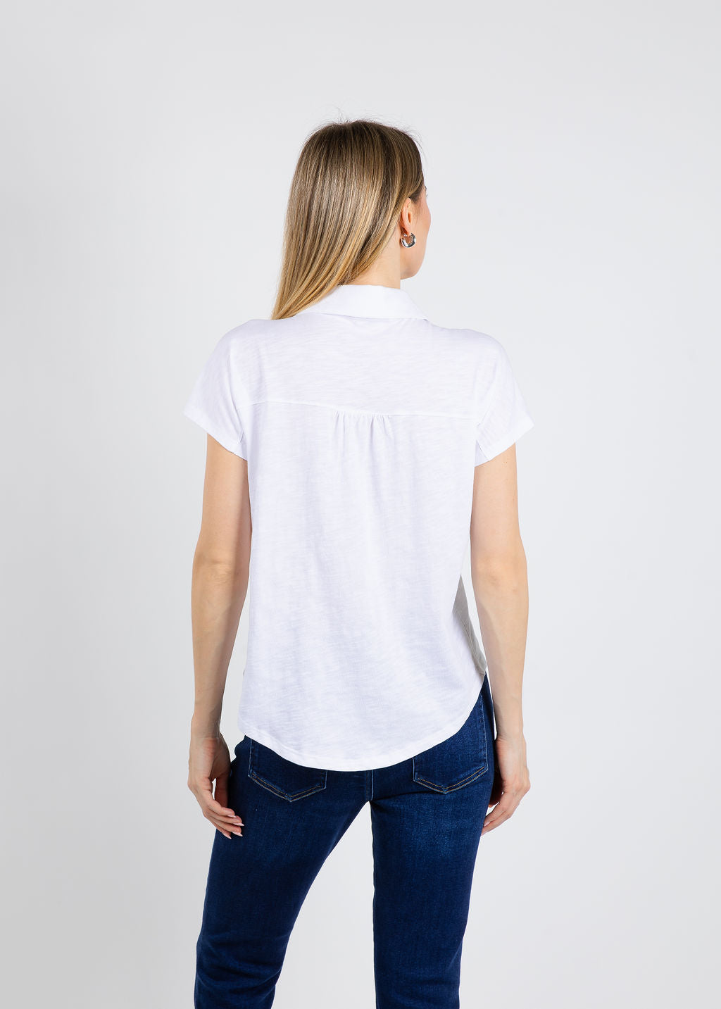 Elliott Lauren Bella Button Front Tee in White available at Barbara Katz