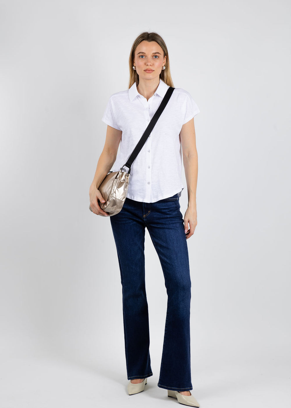 Elliott Lauren Bella Button Front Tee in White available at Barbara Katz