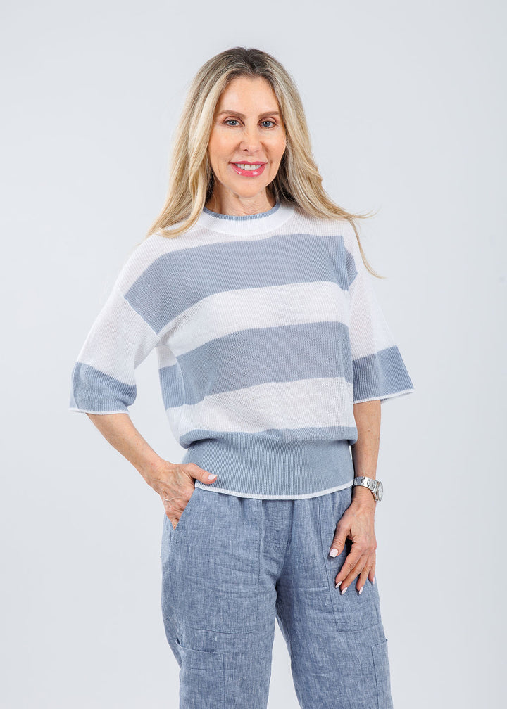 Elliott Lauren Bliss Rugby Stripe Sweater in Whisper Blue available at Barbara Katz