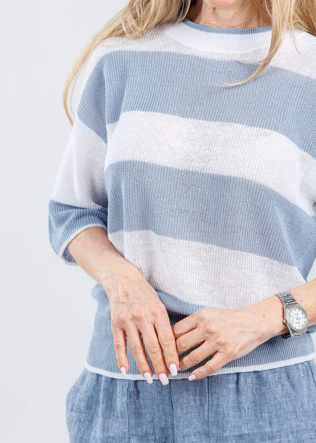 Elliott Lauren Bliss Rugby Stripe Sweater in Whisper Blue available at Barbara Katz