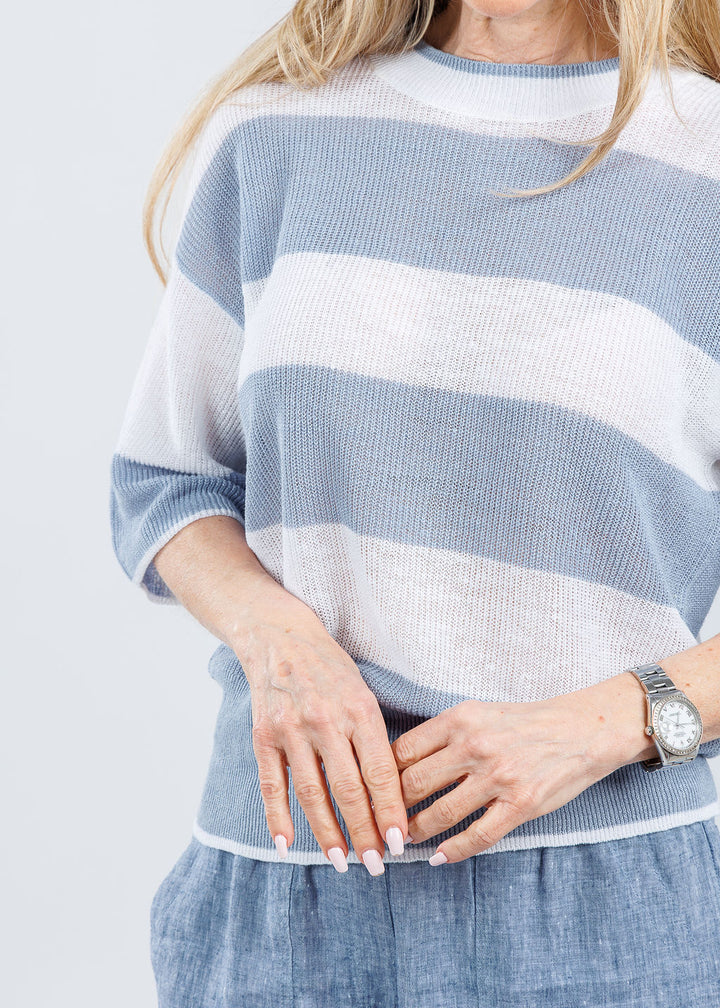 Elliott Lauren Bliss Rugby Stripe Sweater in Whisper Blue available at Barbara Katz
