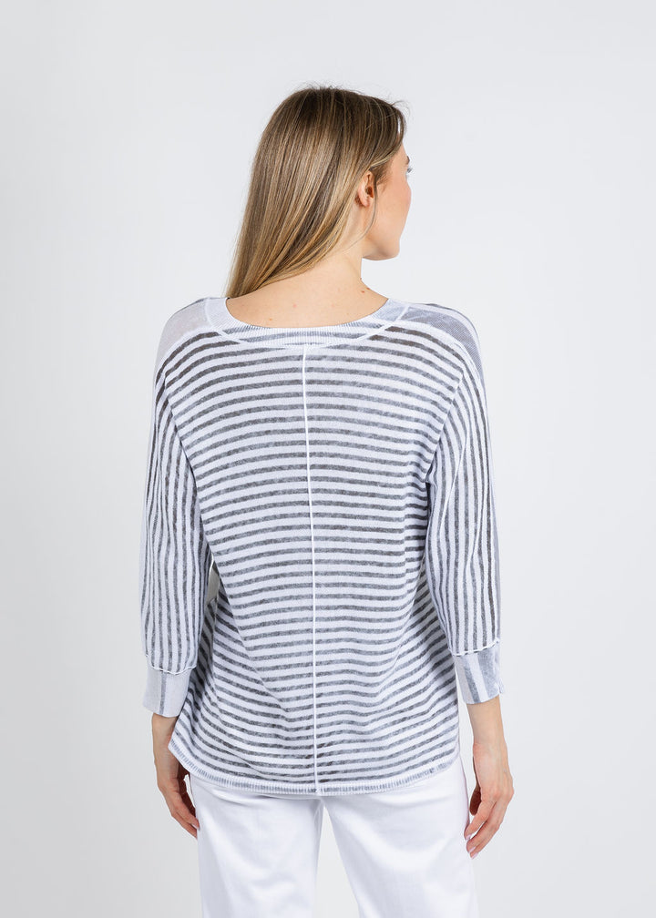 Elliott Lauren Blocked Off Printed Stripe V-Neck Top in Natural available at Barbara Katz