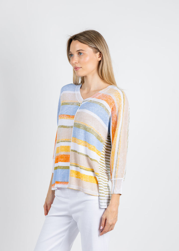 Elliott Lauren Blocked Off Printed Stripe V-Neck Top in Sage available at Barbara Katz
