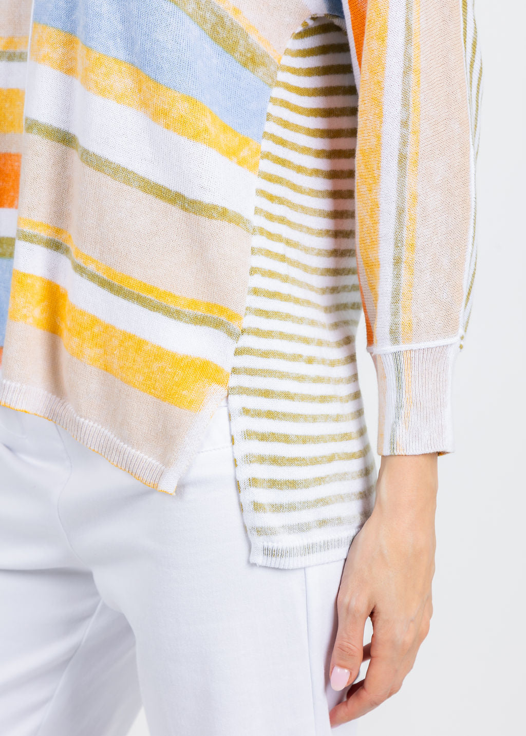 Elliott Lauren Blocked Off Printed Stripe V-Neck Top in Sage available at Barbara Katz