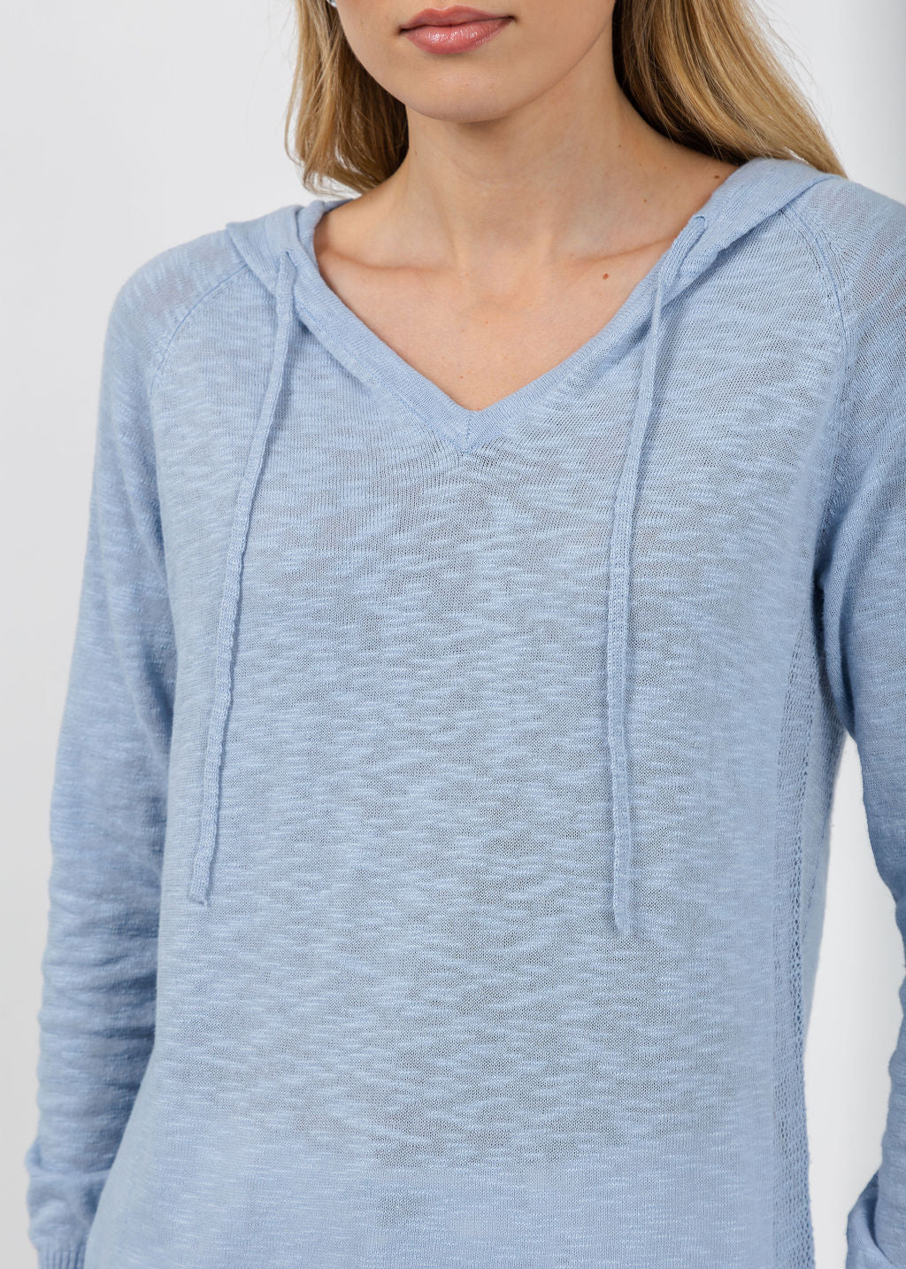 Elliott Lauren Boardwalk Hoodie Sweater With Mesh Detail in Sky available at Barbara Katz