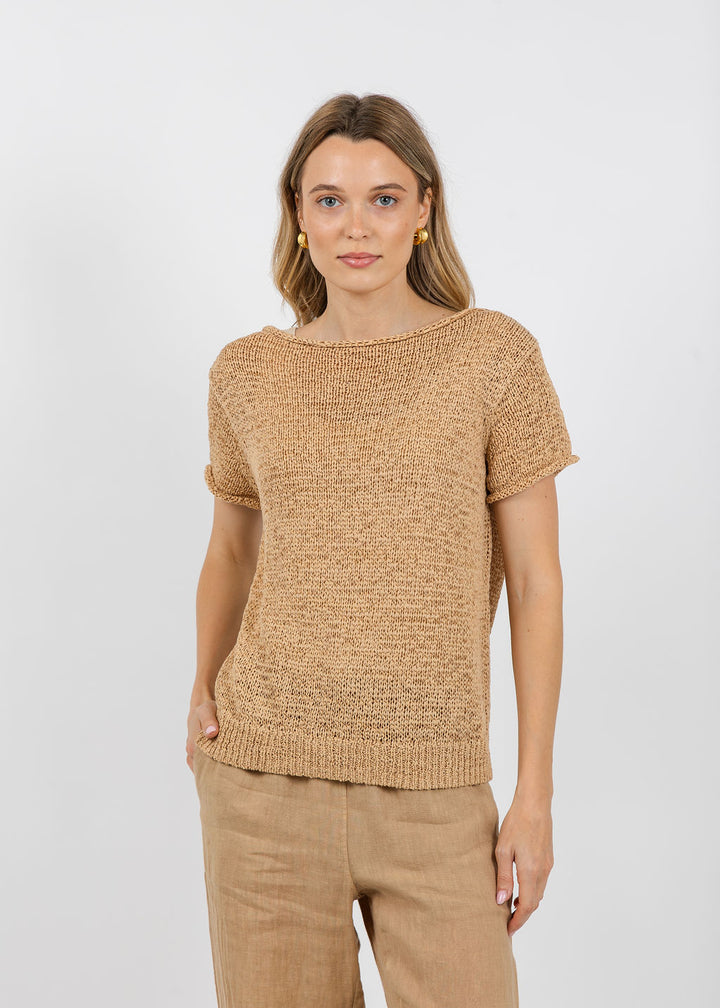 Elliott Lauren Boatneck Tape Yarn Sweater in Latte available at Barbara Katz