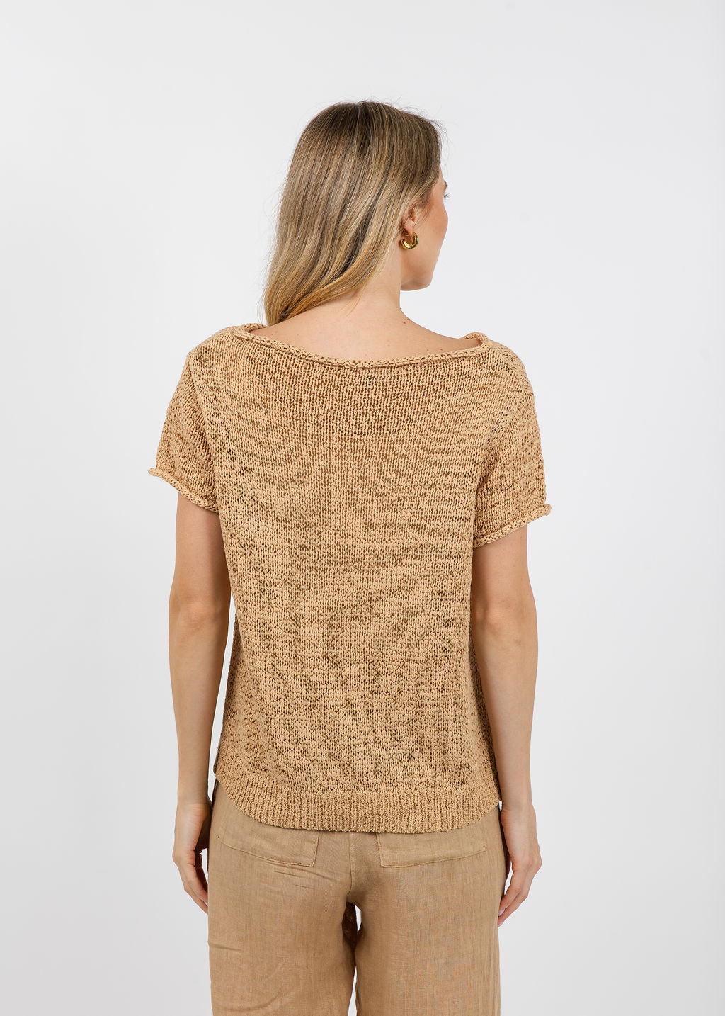 Elliott Lauren Boatneck Tape Yarn Sweater in Latte available at Barbara Katz