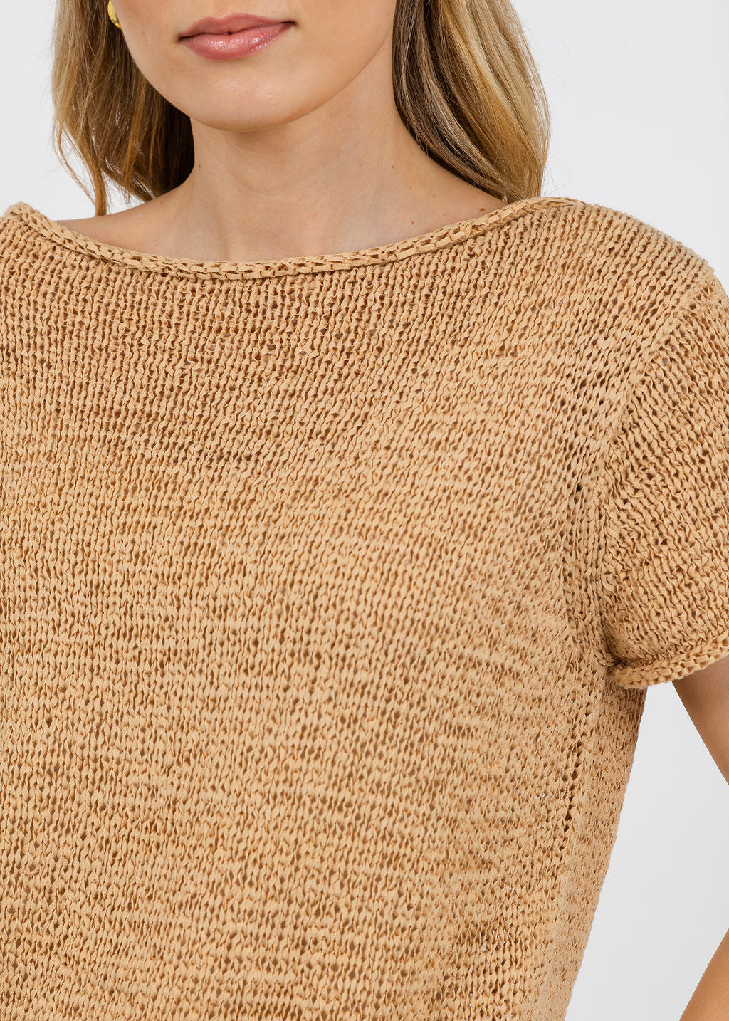 Elliott Lauren Boatneck Tape Yarn Sweater in Latte available at Barbara Katz