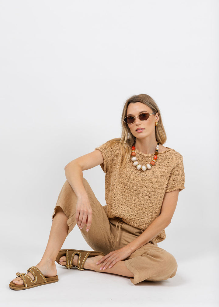 Elliott Lauren Boatneck Tape Yarn Sweater in Latte available at Barbara Katz