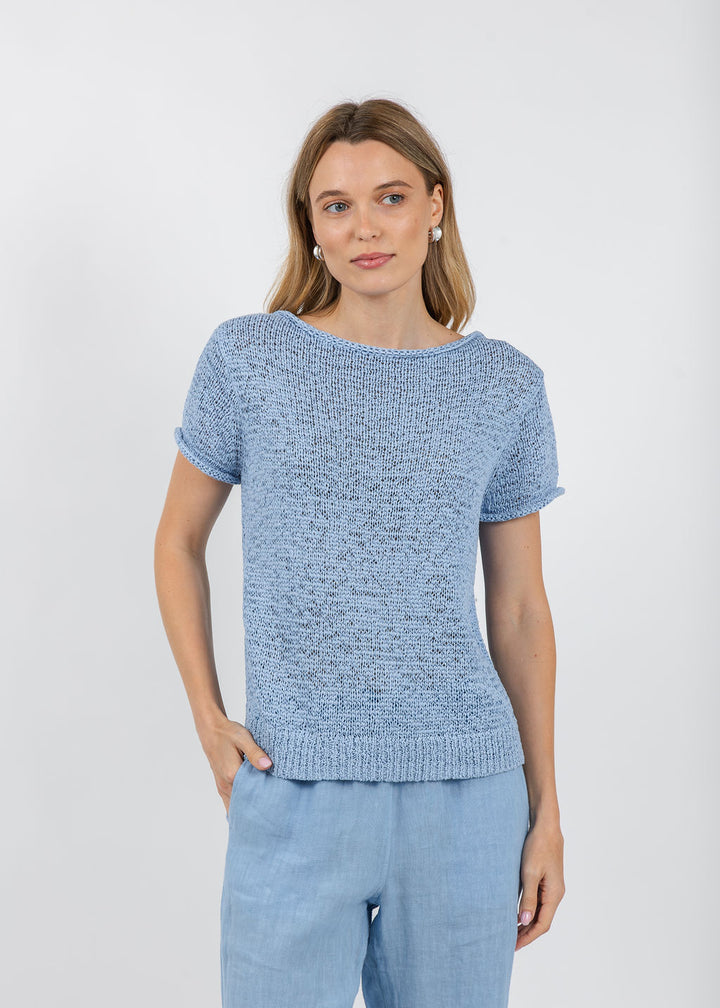 Elliott Lauren Boatneck Tape Yarn Sweater in Ocean available at Barbara Katz