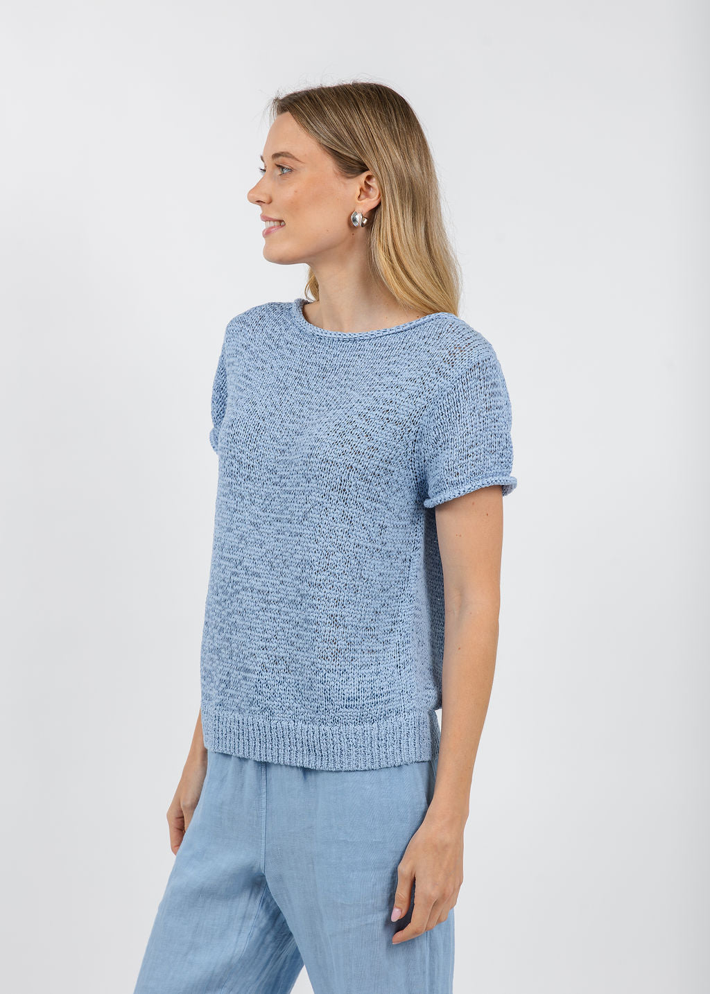 Elliott Lauren Boatneck Tape Yarn Sweater in Ocean available at Barbara Katz