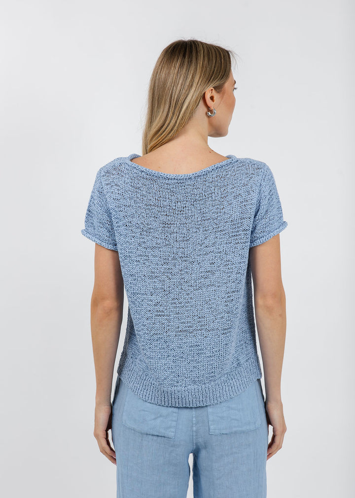 Elliott Lauren Boatneck Tape Yarn Sweater in Ocean available at Barbara Katz
