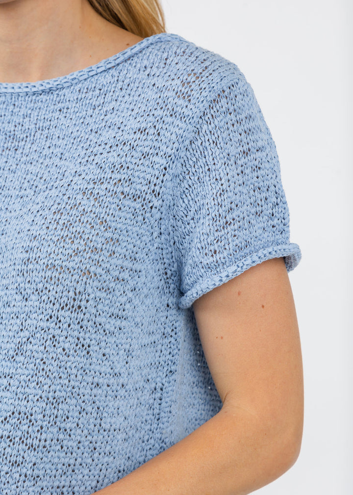 Elliott Lauren Boatneck Tape Yarn Sweater in Ocean available at Barbara Katz