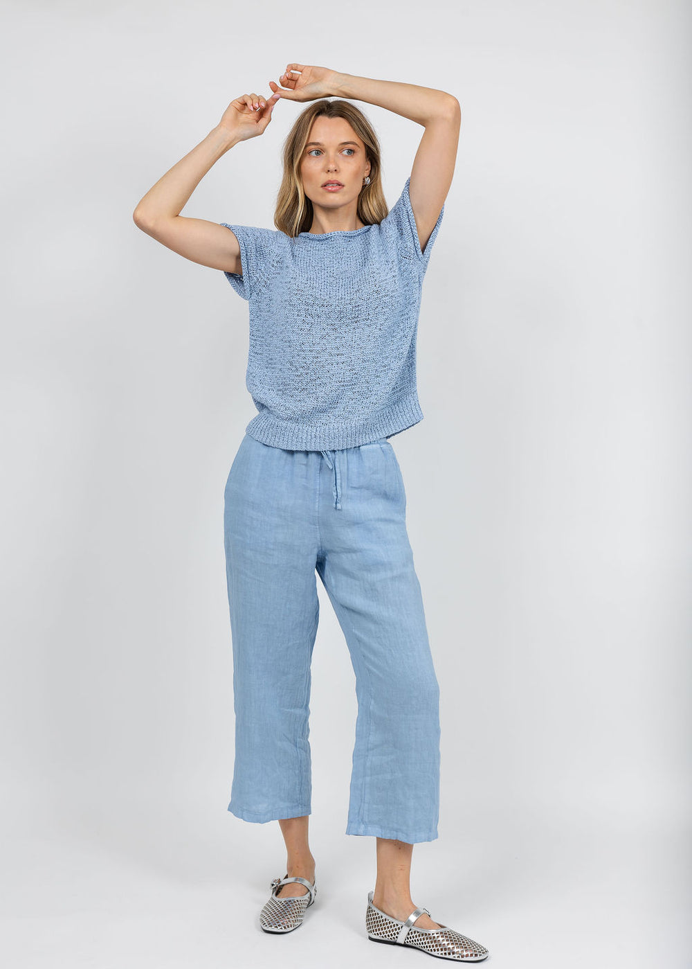 Elliott Lauren Boatneck Tape Yarn Sweater in Ocean available at Barbara Katz