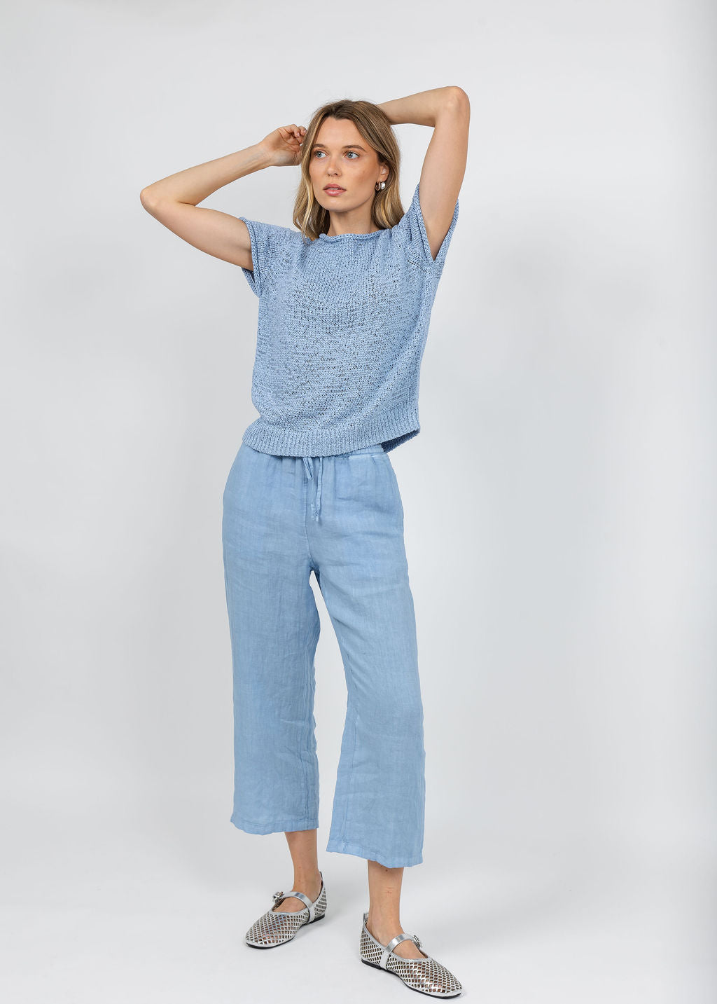 Elliott Lauren Boatneck Tape Yarn Sweater in Ocean available at Barbara Katz