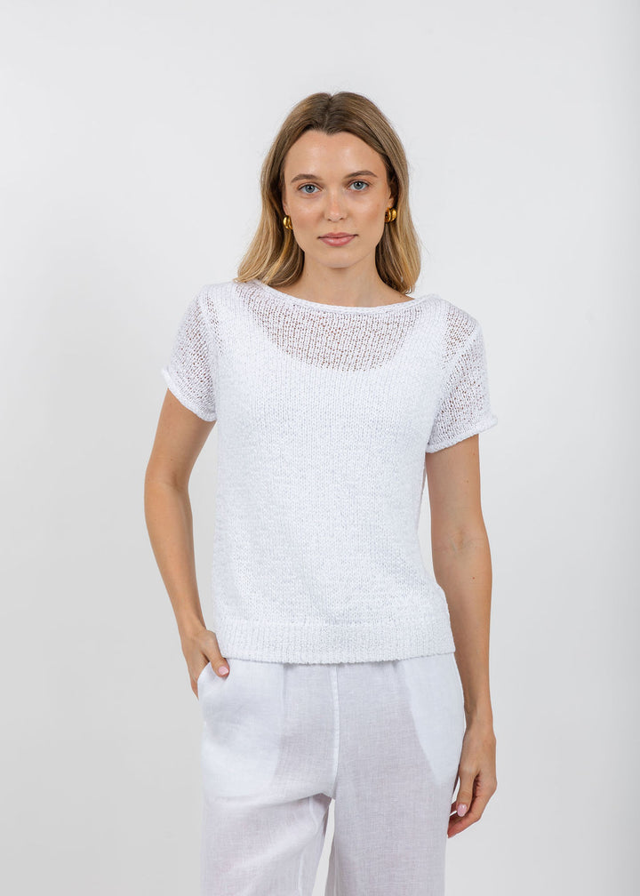 Elliott Lauren Boatneck Tape Yarn Sweater in White available at Barbara Katz