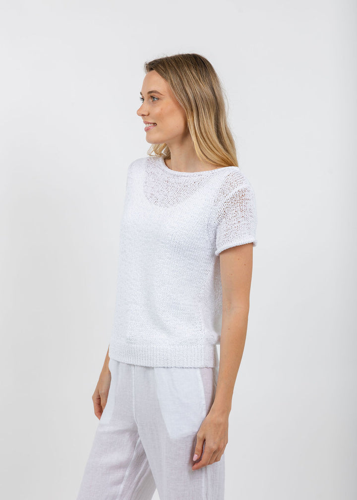 Elliott Lauren Boatneck Tape Yarn Sweater in White available at Barbara Katz