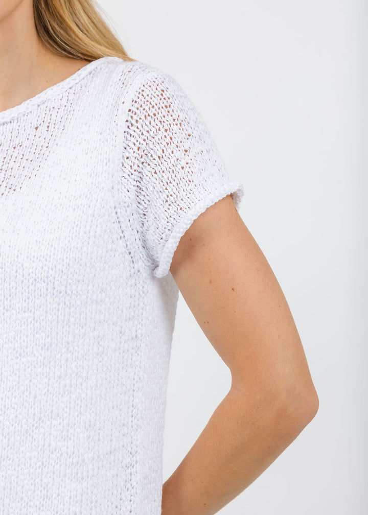 Elliott Lauren Boatneck Tape Yarn Sweater in White available at Barbara Katz
