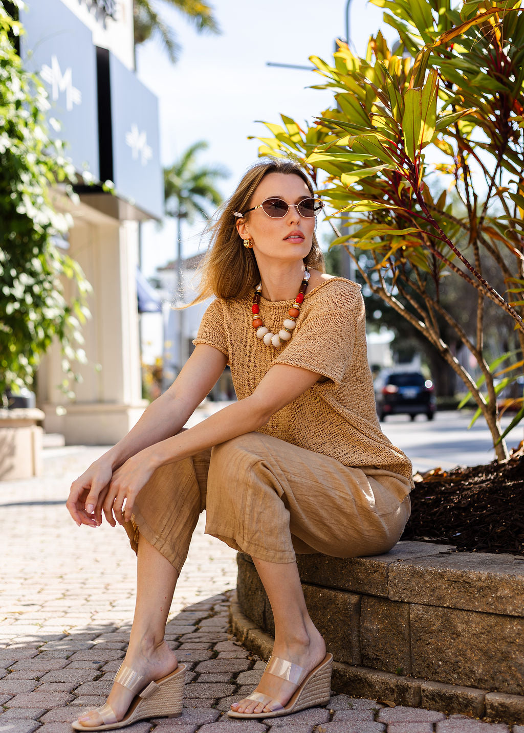 Elliott Lauren Boatneck Tape Yarn Sweater in Latte available at Barbara Katz