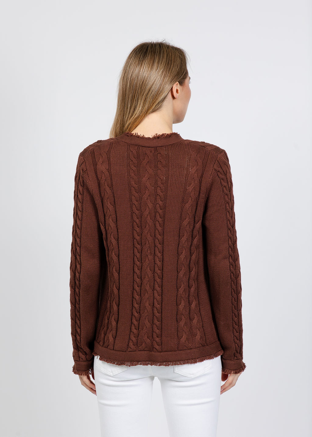Elliott Lauren Cable Open Stitch Cardigan in Chocolate available at Barbara Katz