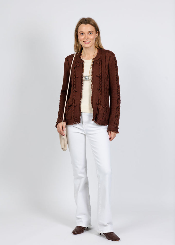 Elliott Lauren Cable Open Stitch Cardigan in Chocolate available at Barbara Katz