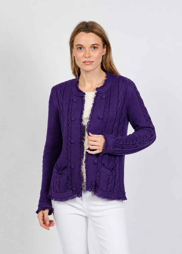 Elliott Lauren Cable Open Stitch Cardigan in Purple available at Barbara Katz