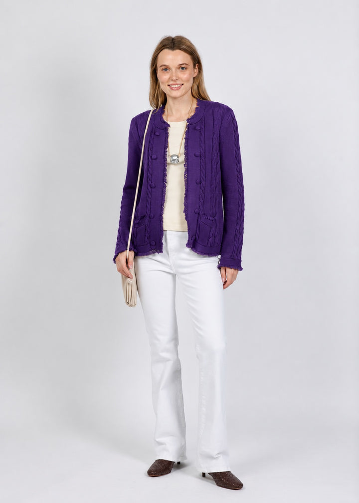 Elliott Lauren Cable Open Stitch Cardigan in Purple available at Barbara Katz