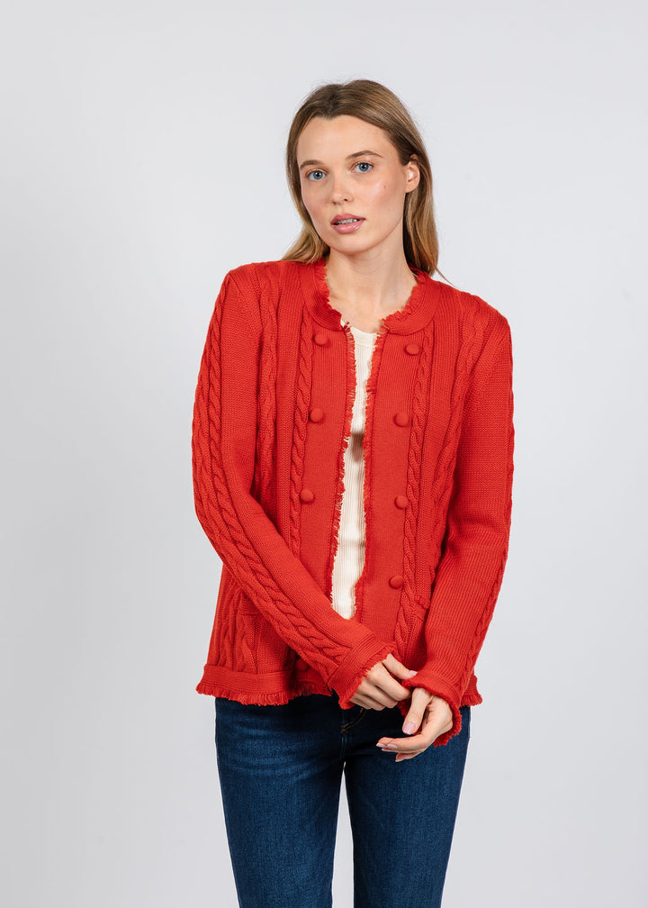 Elliott Lauren Cable Open Stitch Cardigan in Vermilion Red available at Barbara Katz