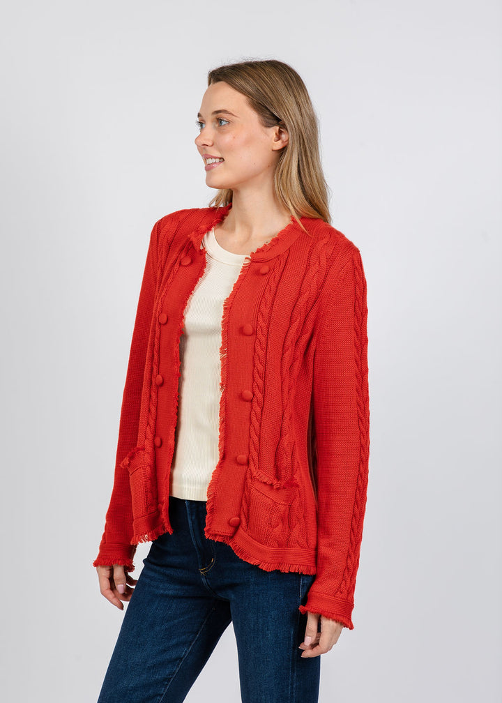 Elliott Lauren Cable Open Stitch Cardigan in Vermilion available at Barbara Katz