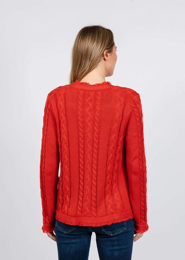 Elliott Lauren Cable Open Stitch Cardigan in Vermilion available at Barbara Katz