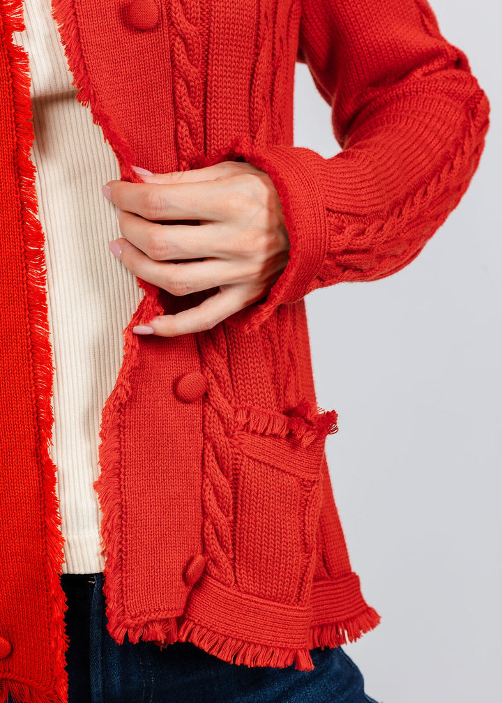 Elliott Lauren Cable Open Stitch Cardigan in Vermilion available at Barbara Katz
