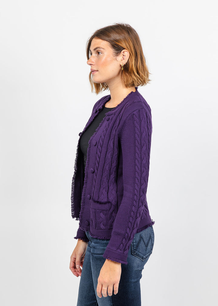 Elliott Lauren Cable Open Stitch Cardigan in Purple available at Barbara Katz