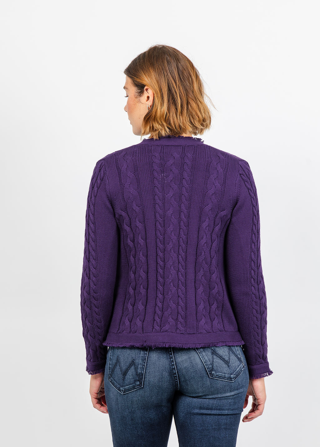 Elliott Lauren Cable Open Stitch Cardigan in Purple available at Barbara Katz