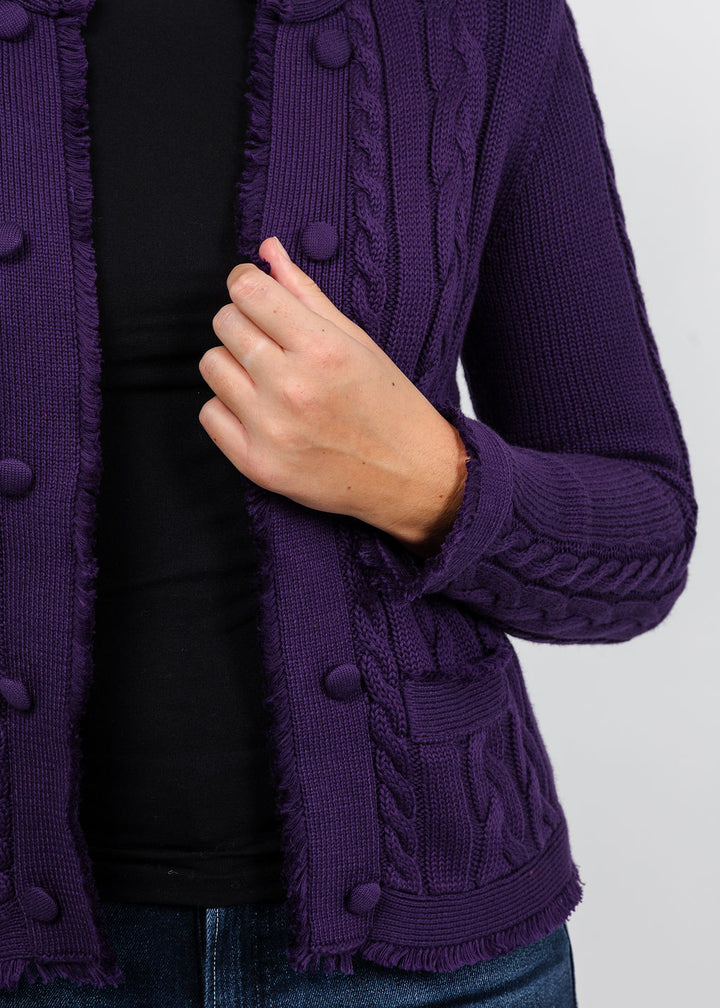 Elliott Lauren Cable Open Stitch Cardigan in Purple available at Barbara Katz