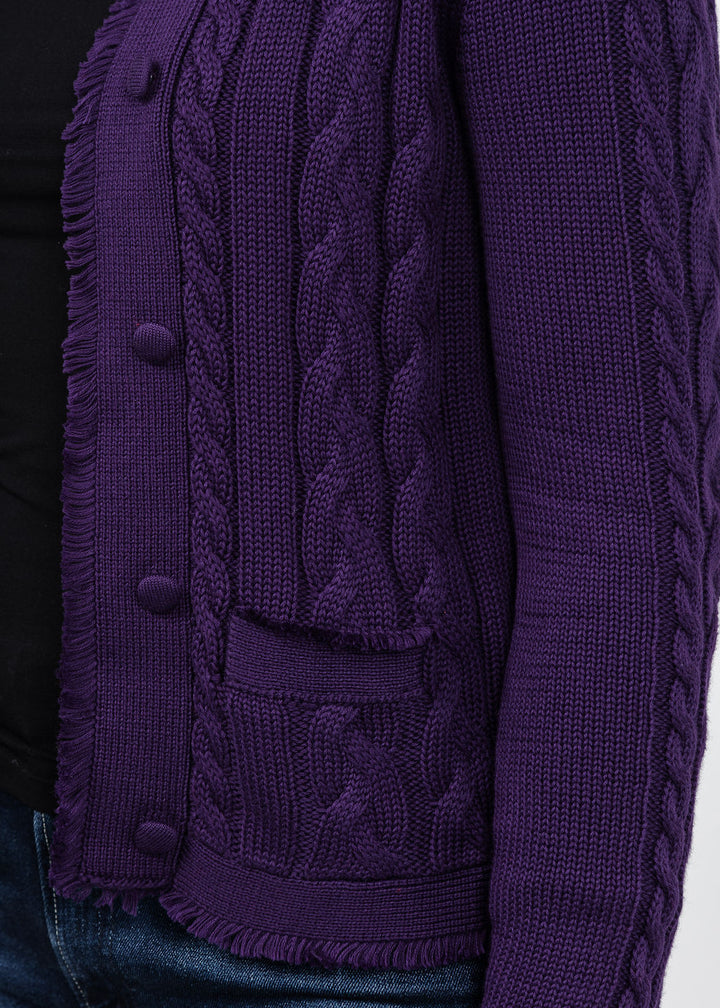 Elliott Lauren Cable Open Stitch Cardigan in Purple available at Barbara Katz