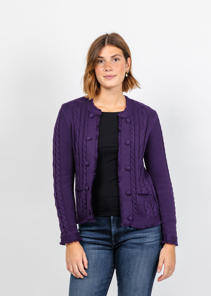 Elliott Lauren Cable Open Stitch Cardigan in Purple available at Barbara Katz