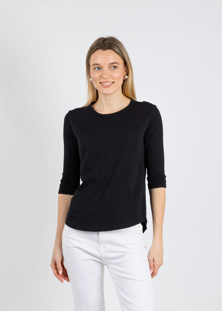 Elliott Lauren Caroline Crew Tee With Rib Sleeve & Gusset in Black available at Barbara Katz